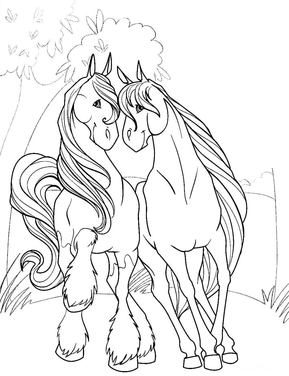 Desenho de Casal de Cavalos para Colorir