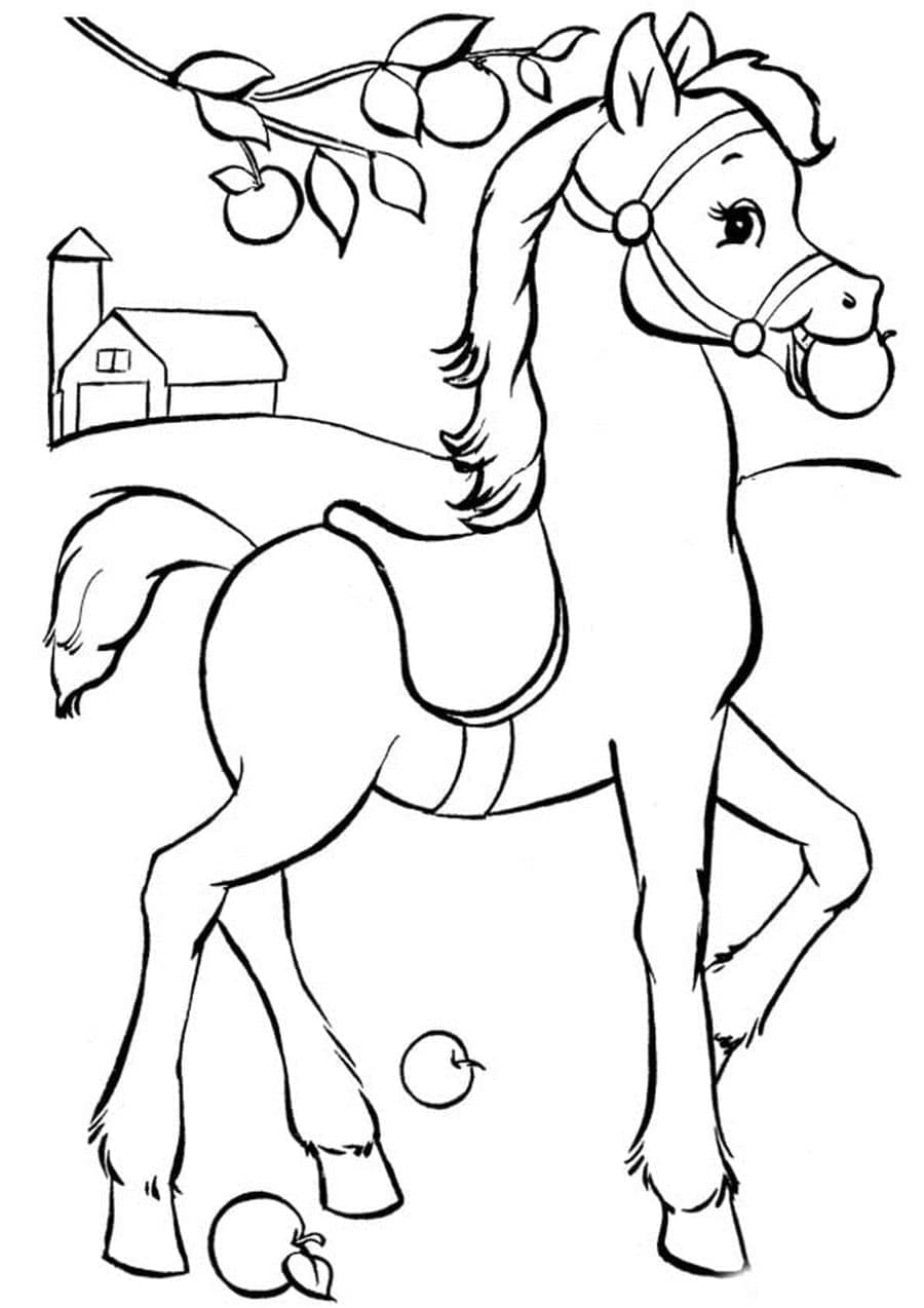 Desenho de Cavalo com Maçãs para Colorir