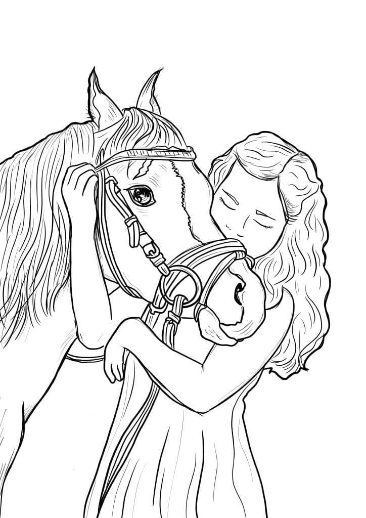 Desenho de Cavalo e Menina para Colorir
