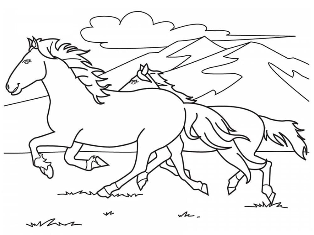 Desenho de Cavalos Correndo para Colorir