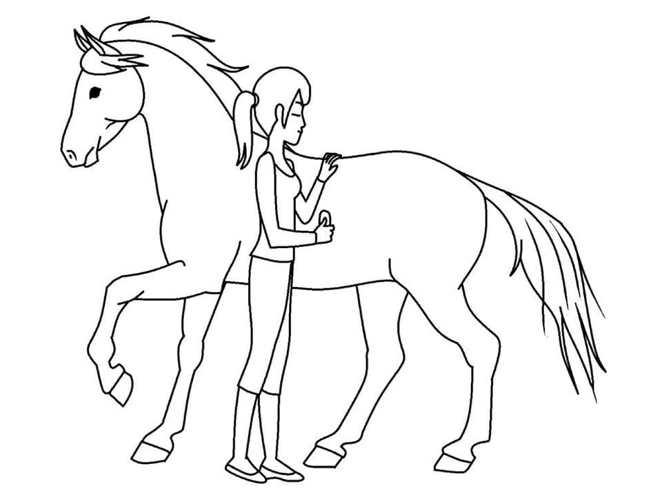 Desenho de Menina e Cavalo para Colorir