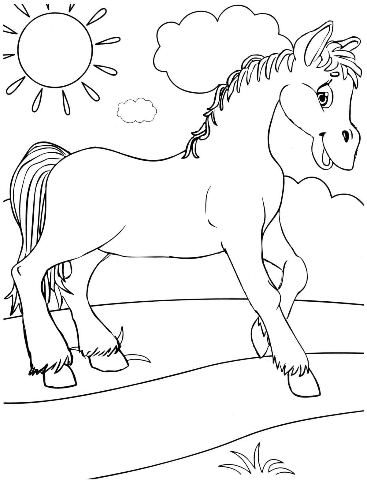 Desenho de um Cavalo Feliz para Colorir