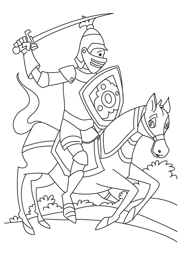 Desenho de Cavaleiro e Cavalo para Colorir Grátis