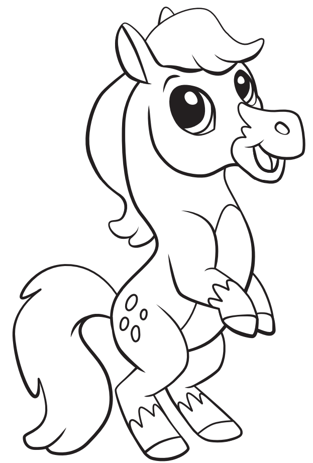 Desenho de Cavalo Fofo Dando Pinote para Colorir
