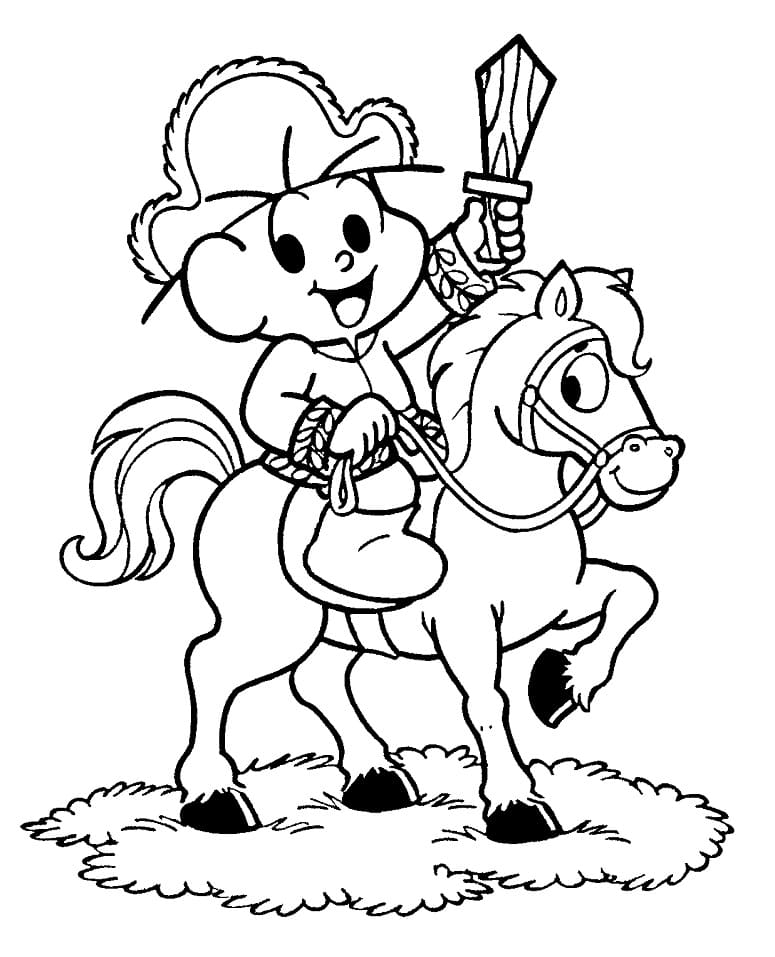 Desenho de Cebolinha a Cavalo para Colorir
