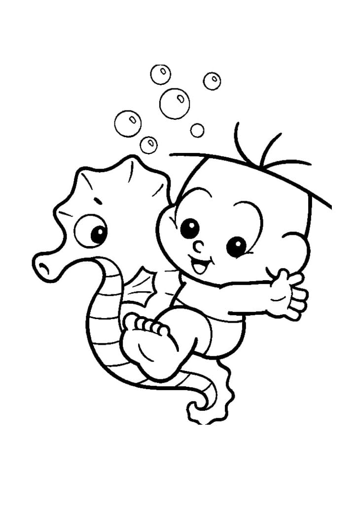 Desenho de Cebolinha e Cavalo Marinho para Colorir