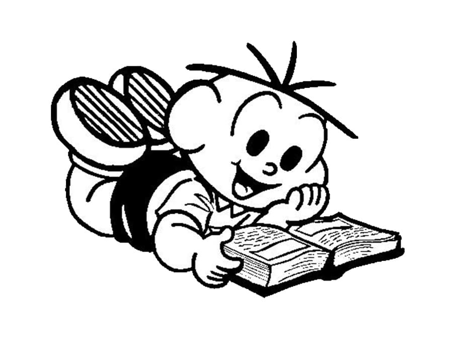 Desenho de Cebolinha Lendo Livro para Colorir
