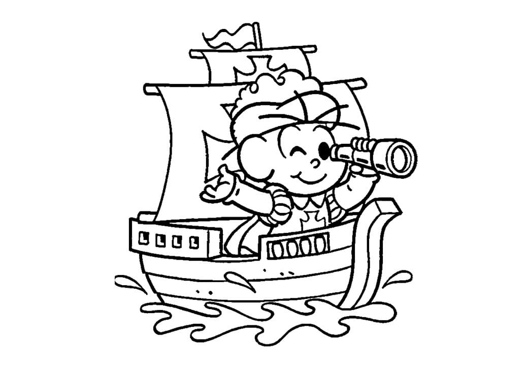 Desenho de Cebolinha no Navio para Colorir
