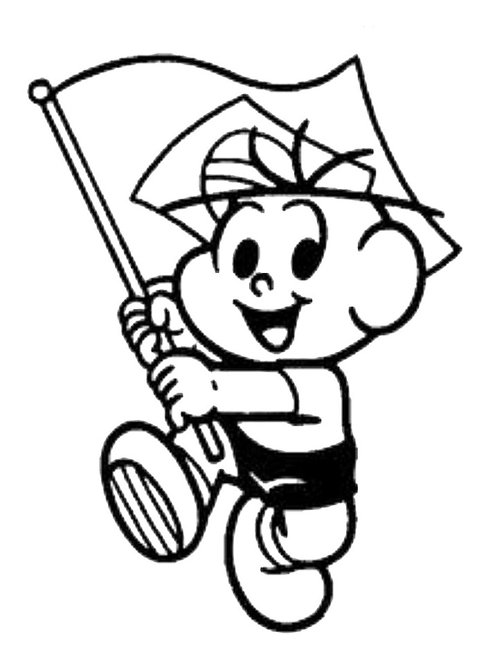 Desenho de Cebolinha Segurando Bandeira do Brasil para Colorir