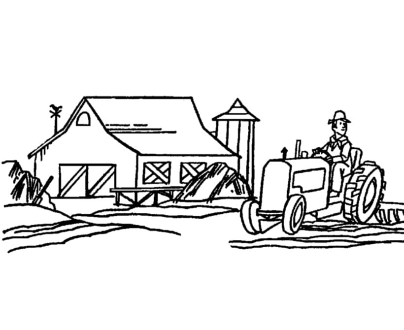 Desenho Agricultor com Celeiro para Colorir
