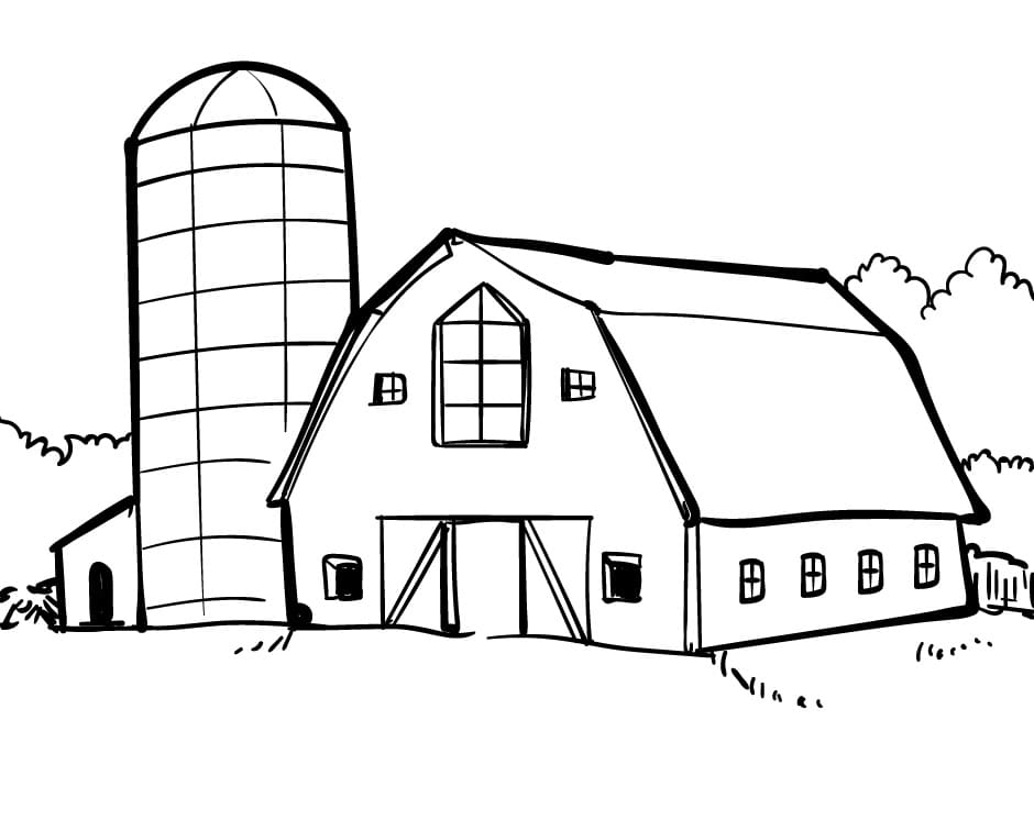 Desenho de Celeiro na Fazenda para Imprimir