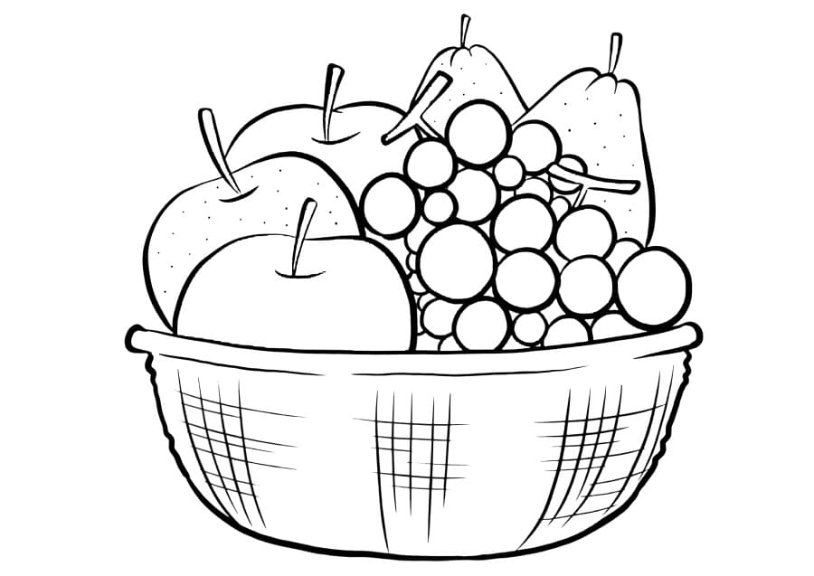 Desenho de Cesta com Frutas para Colorir