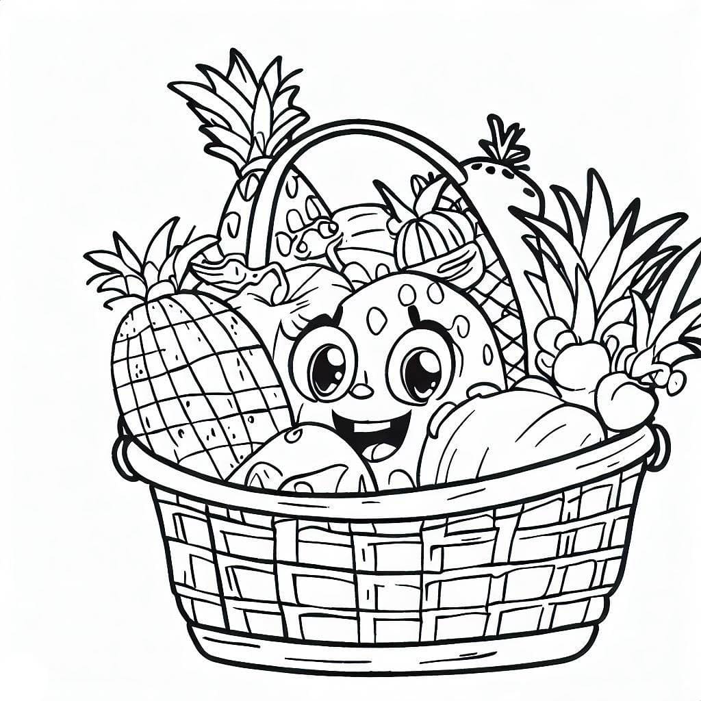 Desenho de Cesta de Frutas Bonita para Colorir