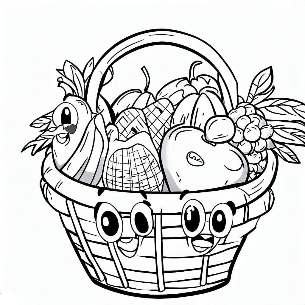 Desenho de Cesta de Frutas de Desenhos Animados para Colorir