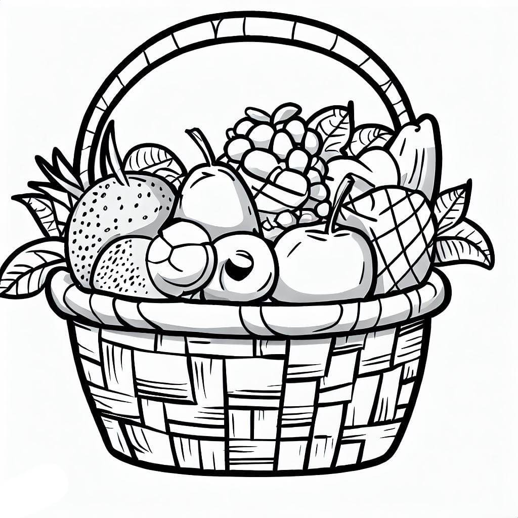 Desenho de Cesta de Frutas Frescas para Colorir
