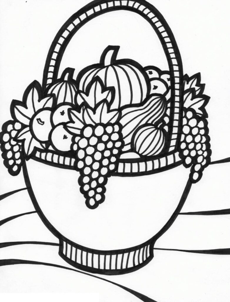 Desenho de Cesta de Frutas Grátis para Colorir