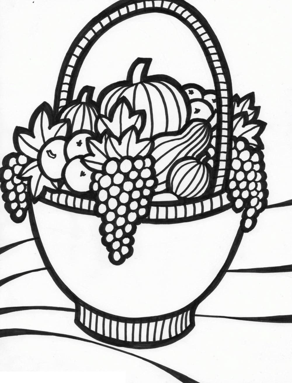 Desenho de Cesta de Frutas Grátis para Colorir