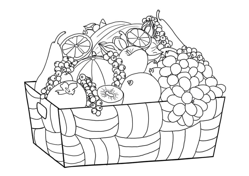 Desenho de Cesta de Frutas Grátis para Crianças para Colorir