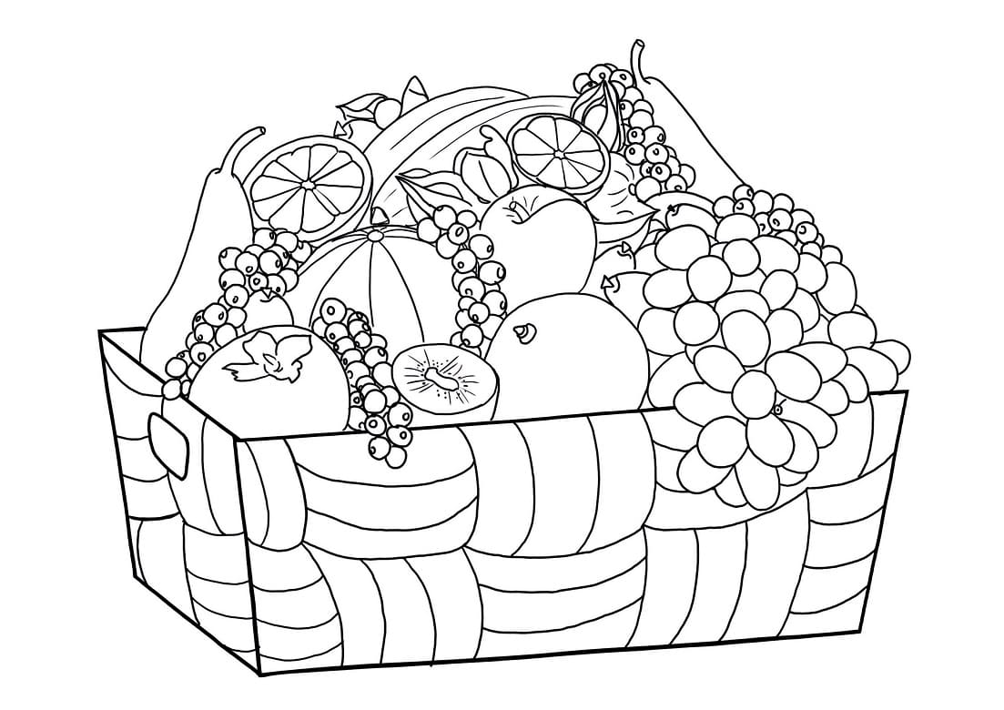 Desenho de Cesta de Frutas Grátis para Crianças para Colorir