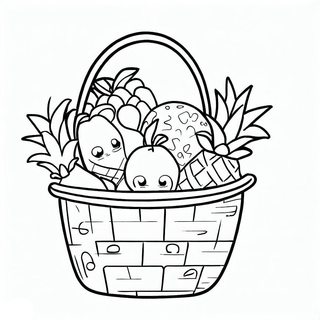 Desenho de Cesta de Frutas Muito Fofa para Colorir
