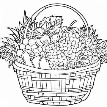 Desenho de Grande Cesta de Frutas para Colorir