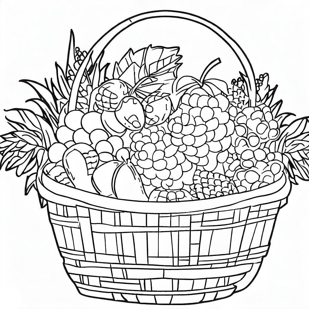 Desenho de Grande Cesta de Frutas para Colorir