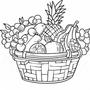 Desenho de Imagem da Cesta de Frutas para Colorir