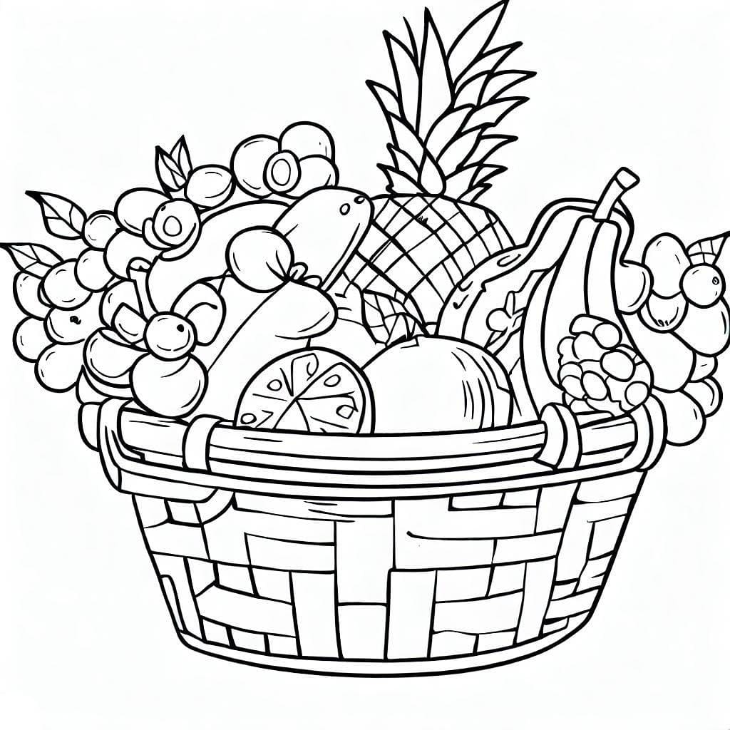 Desenho de Imagem da Cesta de Frutas para Colorir