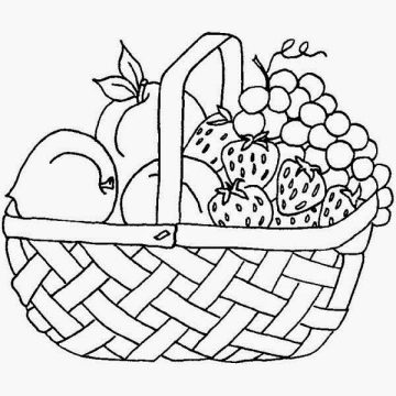 Desenho de Uma Cesta com Frutas para Colorir