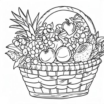 Desenho de Uma Cesta de Frutas Frescas para Colorir