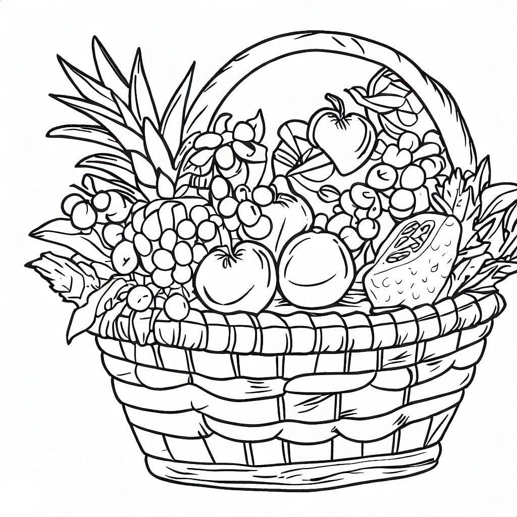 Desenho de uma Cesta de Frutas Frescas para Colorir