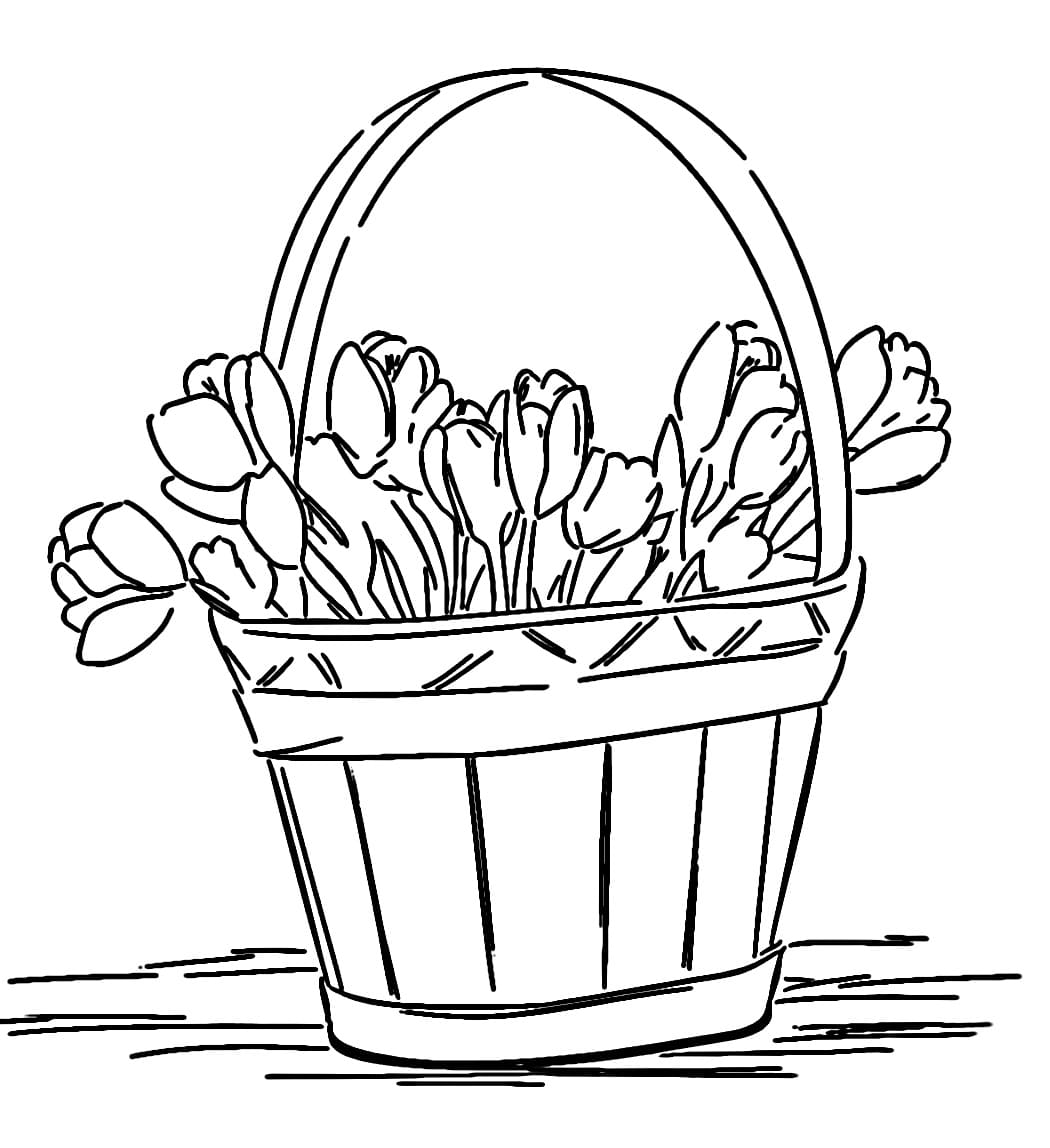 Desenho de Bela Cesta de Flores para Colorir