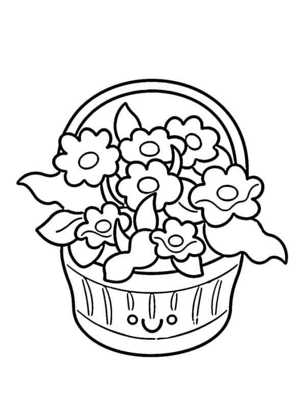 Desenho de Cesta de Flores Adorável para Colorir