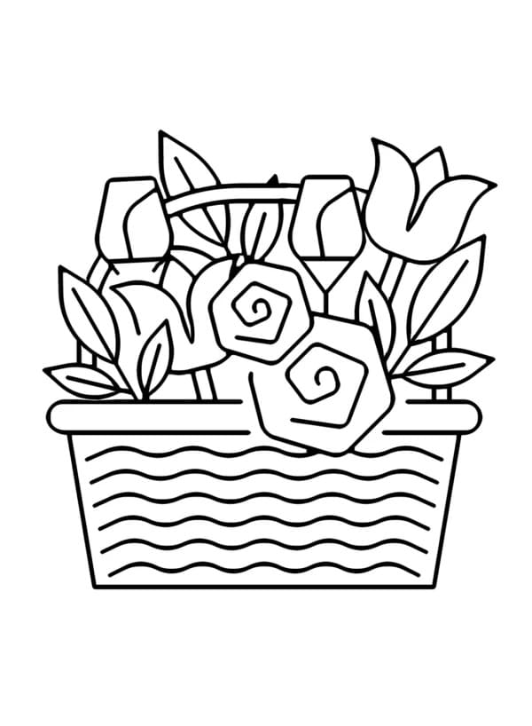 Desenho de Cesta de Flores Brilhantes para Colorir