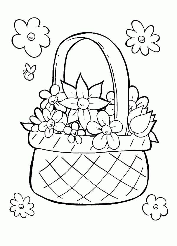 Desenho de Cesta de Flores em Pdf para Colorir