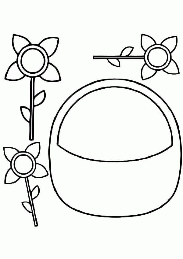 Desenho de Cesta de Flores Fácil de Colorir e Pintar