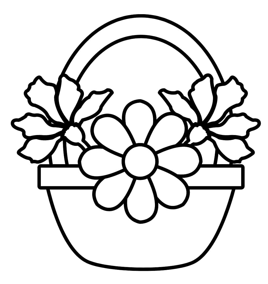Desenho de Cesta de Flores Fácil para Colorir