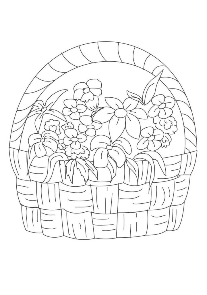 Desenho de Cesta de Flores Imprimivel para Colorir