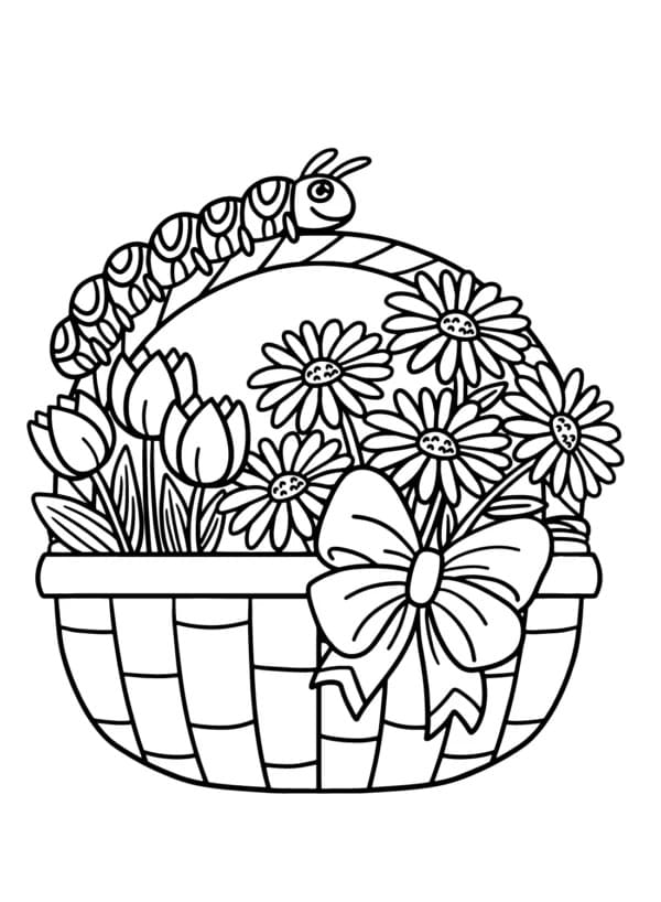Desenho de Cesta de Flores Incrível para Colorir