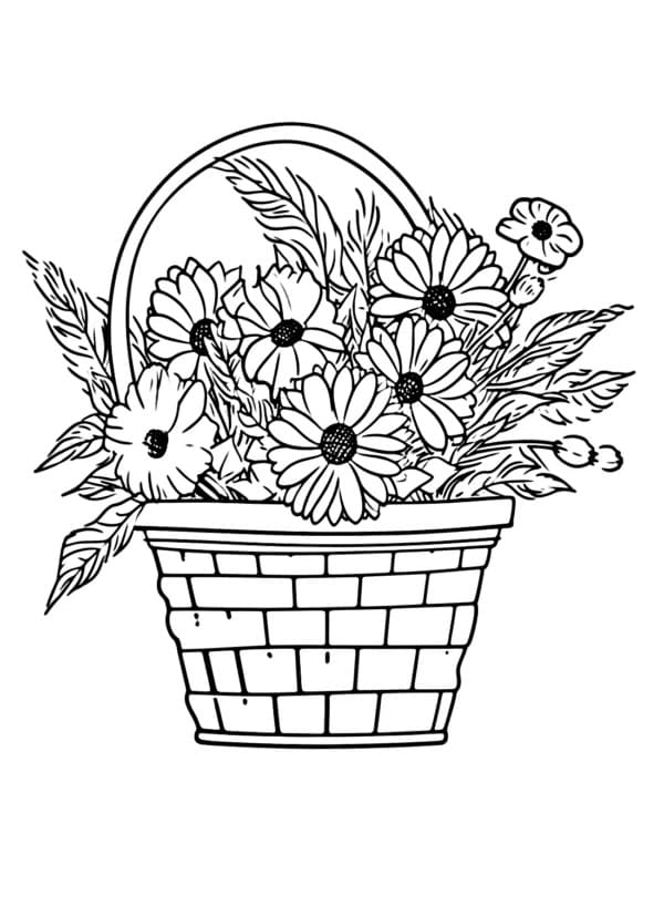 Desenho de Cesta de Flores Maravilhosa para Colorir