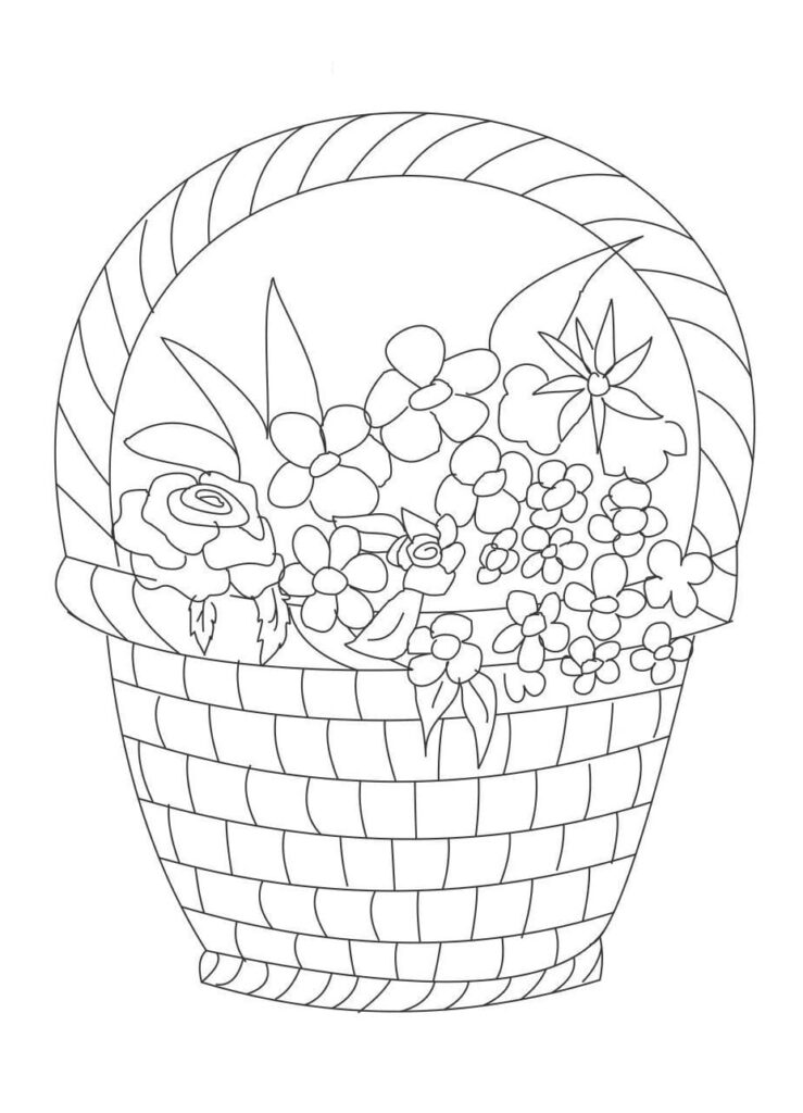 Desenho de Cesta de Flores para Crianças para Colorir