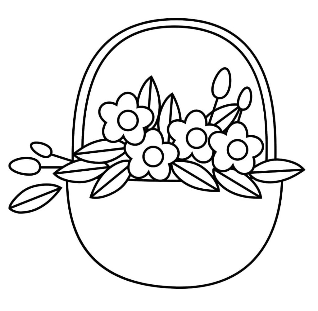 Desenho de Imagem de Cesta de Flores para Colorir