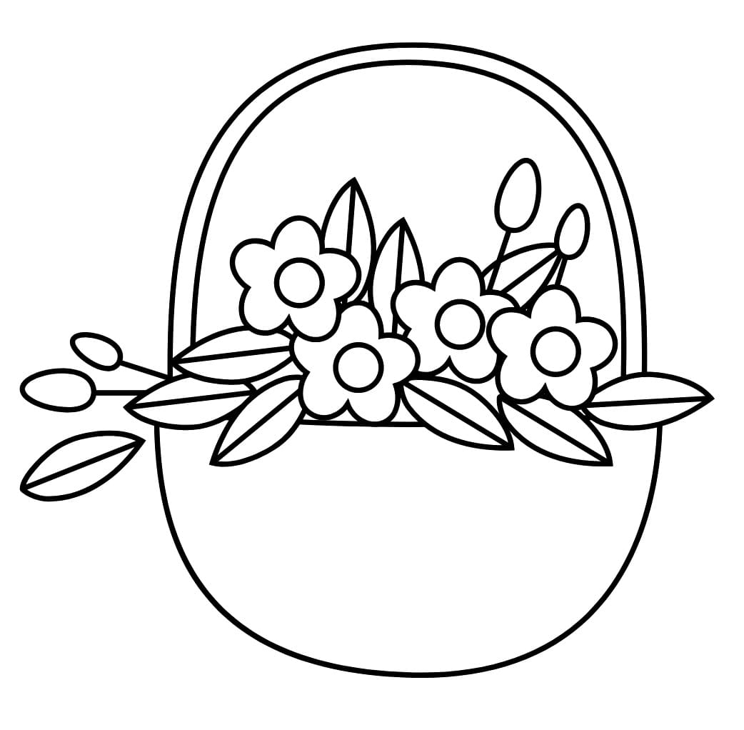 Desenho de Imagem de Cesta de Flores para Colorir