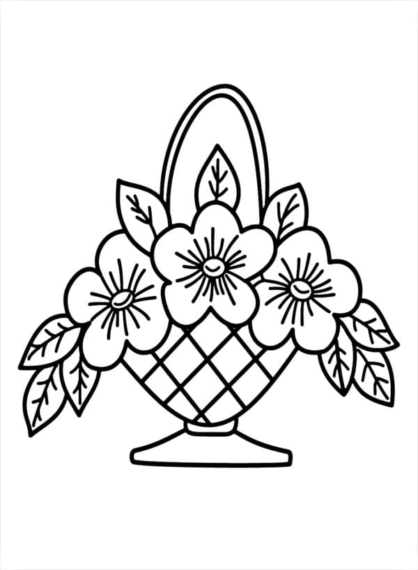 Desenho de Linda Cesta de Flores Fácil para Colorir