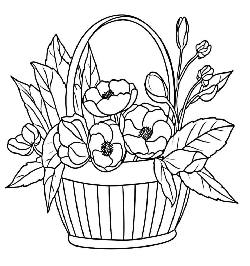 Desenho de uma Cesta de Flores para Colorir