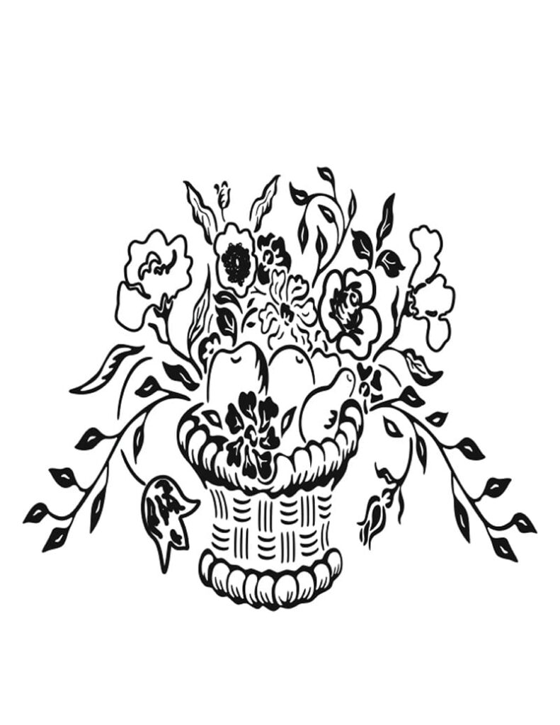 Desenho Realista de Cesta de Flores para Pintar