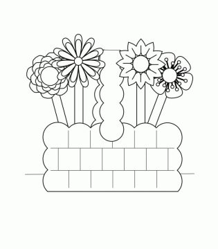 Desenho Simples de Cesta de Flores em Pdf para Colorir