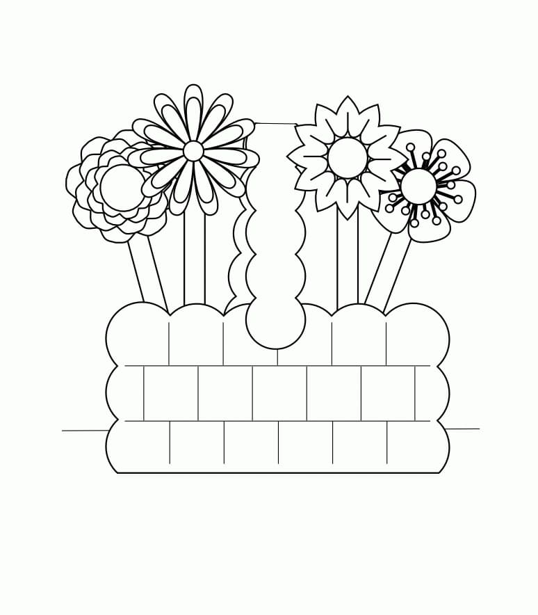Desenho Simples de Cesta de Flores em Pdf para Colorir