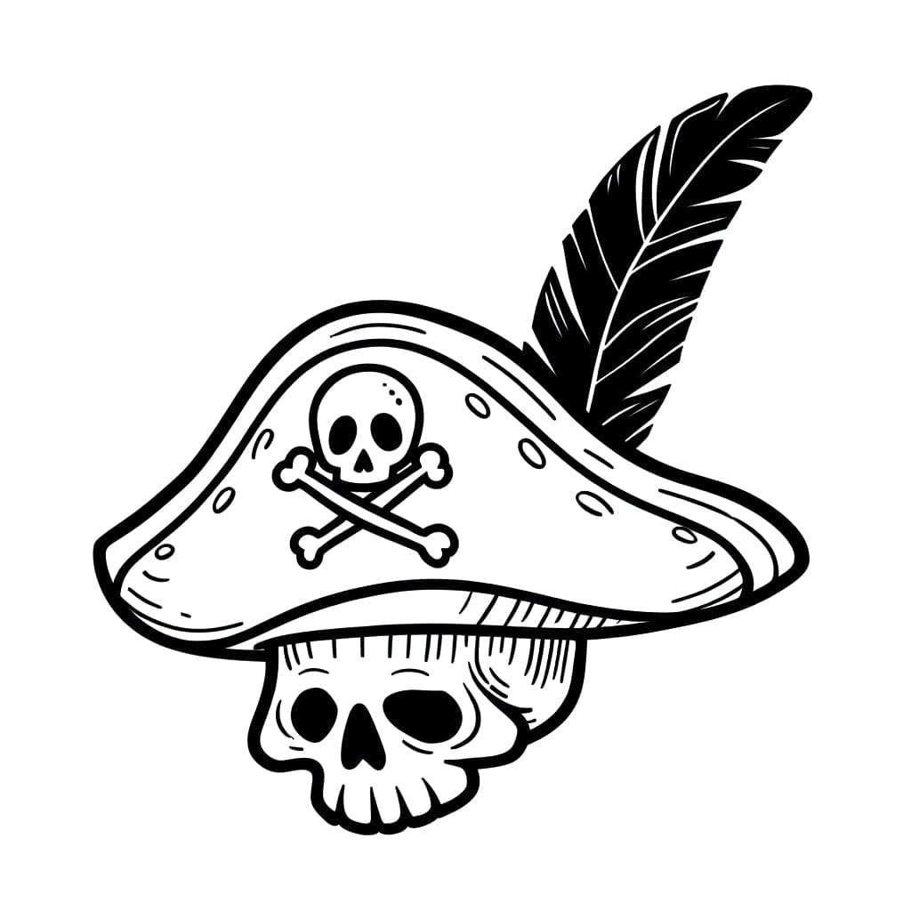 Desenho de Chapéu e Caveira de Pirata para Colorir