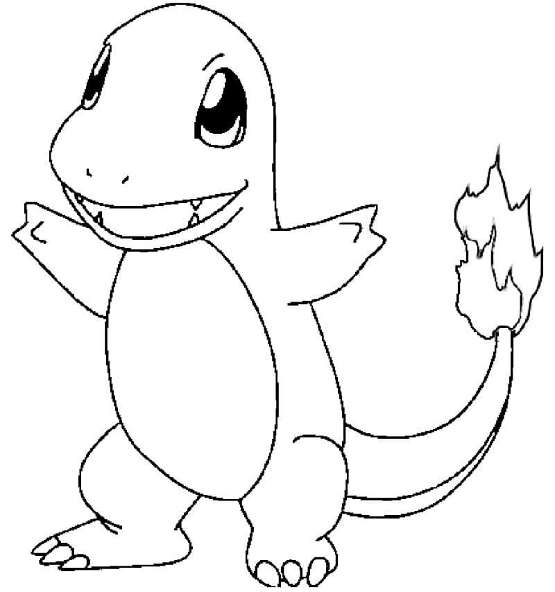 Desenho de Charmander Pokemon com Cauda para Colorir